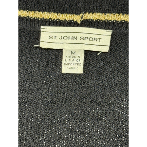 VTG St. John Sport Black Wool Blend Cardigan Dress Gold Trim Medium - Picture 4 of 7